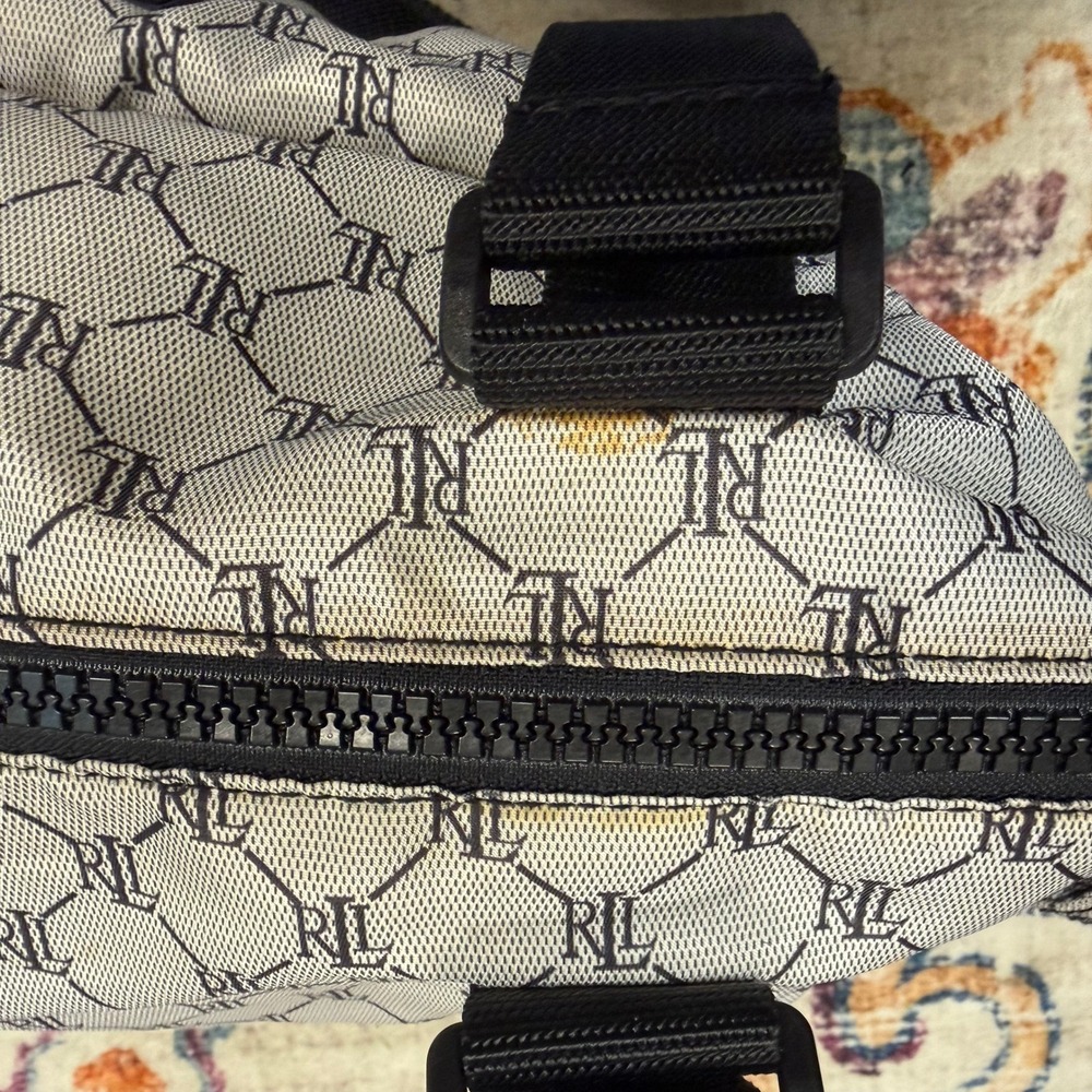 Lauren Ralph Lauren Monogram Tote Bag‎ Black White Canvas Zip Top - Picture 8 of 10